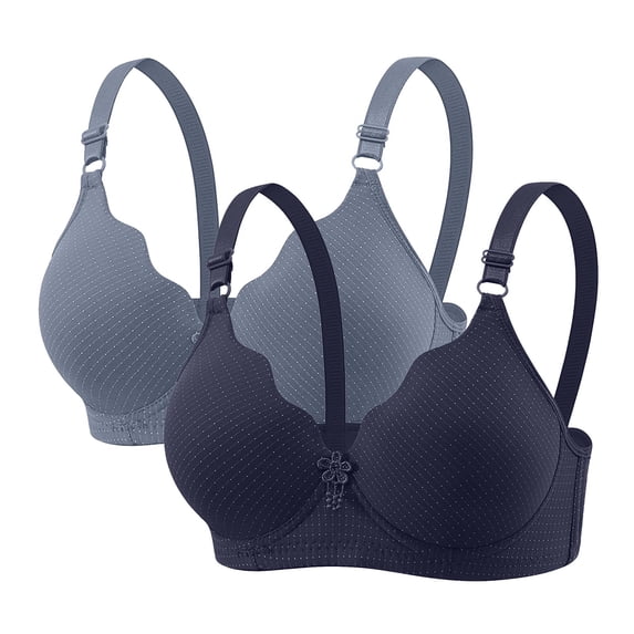 Amvlyk 2PC Bras for Women Wireless Push Up Bra Soft Breathable Bra with Adjustable Straps Seamless Comfortable Everyday Bra for Workout Walking Activewear Sleep