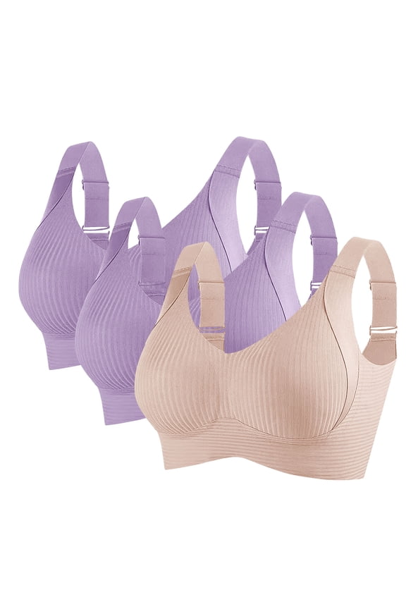 3Pc Sports Bra for Women Breathable Seamless Wirefree Bras Soft Lightweight Stretch Comfortable Everyday Bras Invisible Under Bras for Gym Workout Exercise Running