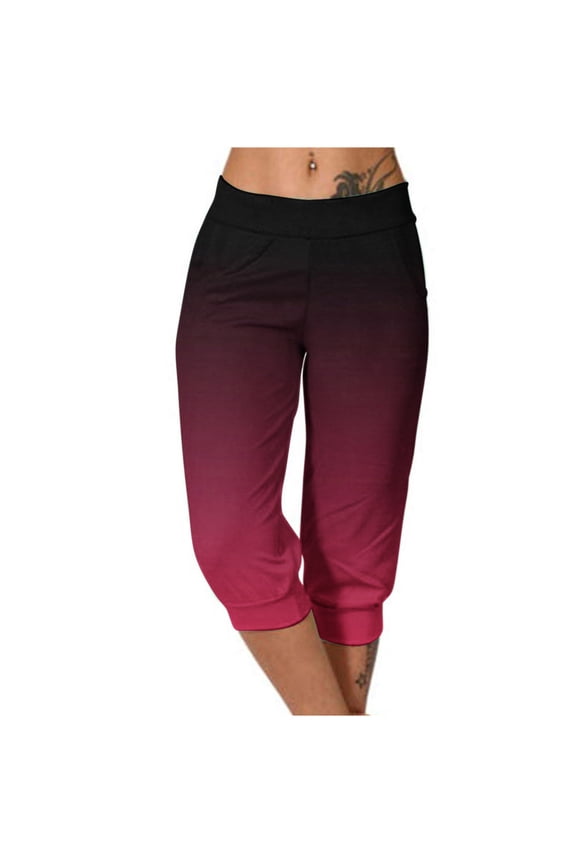 Xugsiok Cargo Pants for Women Elastic High Waist Quick Dry Gradient Hiking Pants with Pockets Lightweight Breathable Drawstring Printed Capri Pants Joggers Workout Pants for Vacation Camping Travel