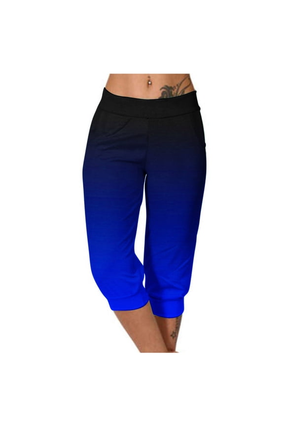 Xugsiok Cargo Pants for Women Elastic High Waist Quick Dry Gradient Hiking Pants with Pockets Lightweight Breathable Drawstring Printed Capri Pants Joggers Workout Pants for Vacation Camping Travel