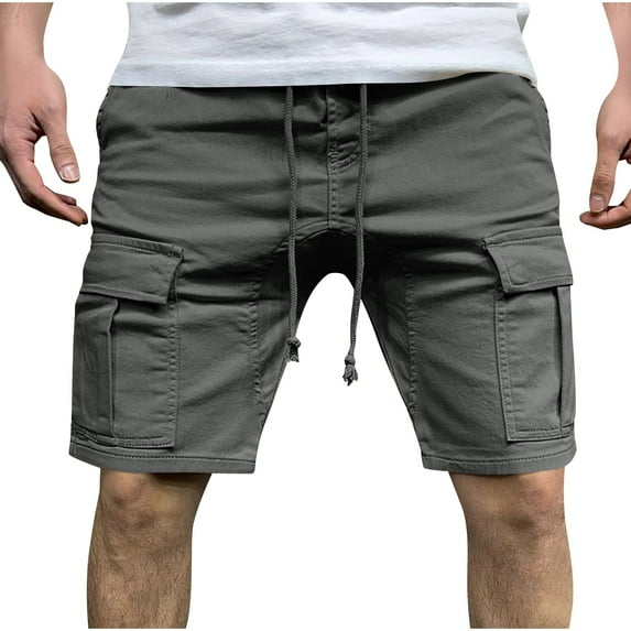 Xugsiok Cargo Shorts for Men Drawstring High Waist Running Shorts Multipocket Breathable Casual Fashion Athletic Shorts Classic Outdoor Hiking Shorts for Camping Fishing Travel