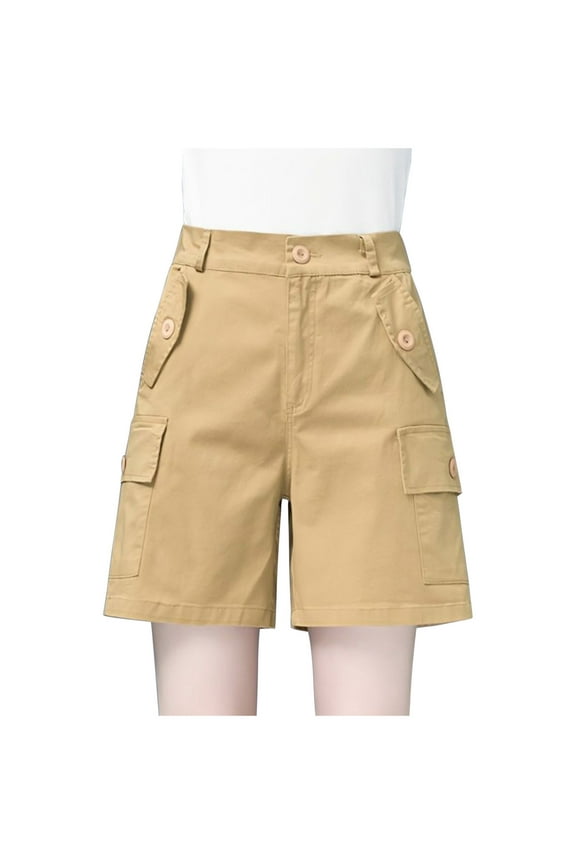 Cargo Shorts for Women High Waisted Wide Legs Bermuda Shorts Elastic Shorts Lightweight Mid-Length Loose Athletic Shorts with Pockets for Hiking Camping Travel