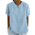 thumbnail image 1 of Amvlyk Cotton and Linen Tops for Women Lapel Neck Comfy Casual T-Shirts Short Sleeve Blouse Clothes Summer Solid Color Loose Basic Tunic Tops for Trendy Beach Vacation Outfits, 1 of 6