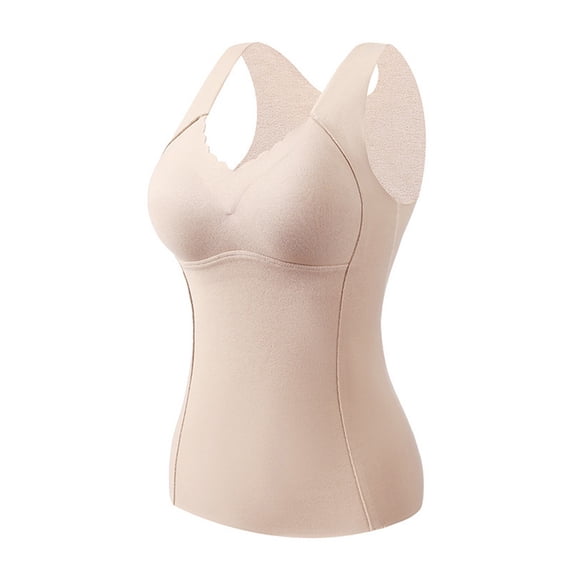 Amvlyk Fleece Underwear Vest for Women Soft Sleeveless Lace Thermal Tank Top Warm Comfortable Base V Neck Fleece Underwear Tops Lightly Vest Bottoming for Cold Weather Outdoor