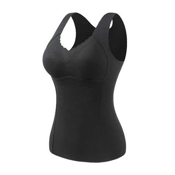 Xugsiok Fleece Underwear Vest for Women Soft Sleeveless Lace Thermal Tank Top Warm Comfortable Base V Neck Fleece Underwear Tops Lightly Vest Bottoming for Cold Weather Outdoor