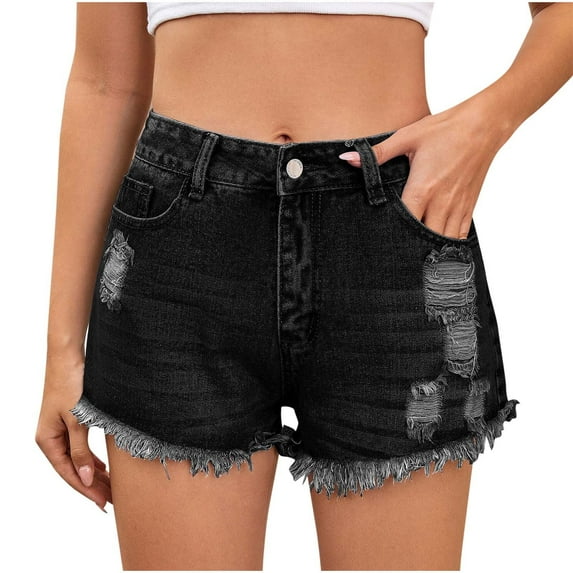Amvlyk Jean Shorts for Women Trendy High Waist Zipper Ripped Lounge Shorts with Pockets Casual Summer Lightweight Frayed Hem Comfy Denim Shorts for Shopping Date Work Vacation