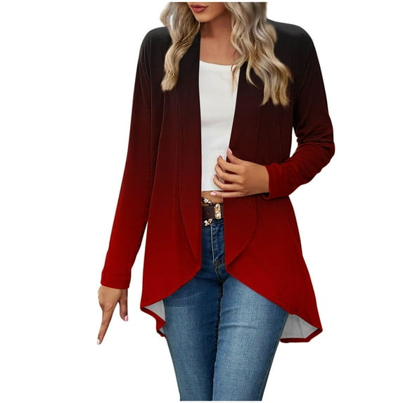 Amvlyk Lightweight Cardigans for Women Long Sleeve Trendy Casual Fall Cardigans Gradient Loose Fashion Open Front Blouse Tops Comfy Outwear Tshirts