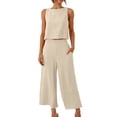 thumbnail image 1 of Xugsiok Linen Sets for 2 Piece Sets Women Summer Sleeveless Tops and Wide Leg Pants Tracksuit Sets Casual Jogger Workout Outfits Fashion Two Piece Sets for Vacation Running Travel Outfits, 1 of 7