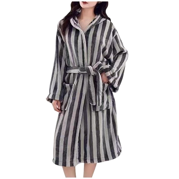 Xugsiok Long Hooded Robes for Women Bathrobe Soft Lightweight Knee Length Loungewear Comfy Sleepwear Robes with Belt