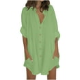 thumbnail image 1 of Xugsiok Long Shirt for Women Summer Tops Button Down Linen Shirt Solid Color Casual 3/4 Sleeve Dresses Tops Lapel Long Blouses Tops Cover Up with Pockets Fashion Work Tunic Tops for Beach Vacation, 1 of 5