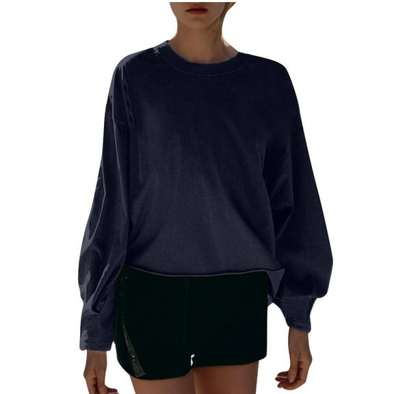 Amvlyk Long Sleeve Shirts for Women Round Neck Loose Solid Color Pullover Blouses Lightweight Casual T-Shirts Spring Basic tops Clothes Comfy Fall Fashion Outfits 2025