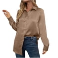 thumbnail image 1 of Amvlyk Long Sleeve Shirts for Women Silk Stain Lapel Blouses Solid Casual Loose Button Down Smoothing T-Shirts Spring Business Side Split tops Clothes Comfy Fall Fashion Outfits 2025, 1 of 6