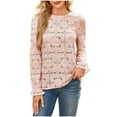 thumbnail image 1 of Amvlyk Long Sleeve Shirts for Women Solid Round Neck Loose Hollow Out Pullover Blouses Lightweight Casual Lace T-Shirts Spring Basic tops Clothes Comfy Fall Fashion Outfits 2025, 1 of 8