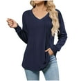 thumbnail image 1 of Amvlyk Long Sleeve Shirts for Women V Neck Pleated Loose Pullover tops Casual Comfy Soft Blouses Solid Trendy Base Tees Lightly Fashion Outfits for Everyday Wear Walking Work Vacation, 1 of 8