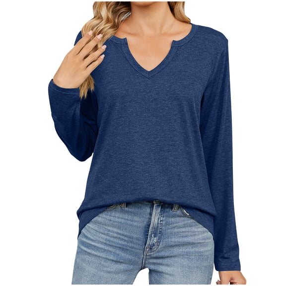Amvlyk Long Sleeve Shirts for Women V Neck Soft Pullover tops Casual Comfy Loose Blouses Solid Trendy Base Tees Lightly Fashion Outfits for Everyday Wear Walking Work Vacation