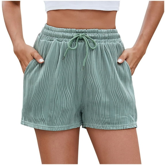 Xugsiok Shorts for Women Drawstring Casual Shorts with Pockets Solid Color Ruffle Athletic Shorts Lightweight Loose Shorts for Running Yoga Gym Workout