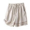 thumbnail image 1 of Amvlyk Lounge Shorts for Women Plus Size Cotton Linen Wide Leg Short Pants with Pockets Solid Color Elastic Lightweight Athletic Shorts Loose Running Drawstring Casual Shorts for Workout Gym Exercise, 1 of 5
