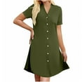thumbnail image 1 of Amvlyk Nightgowns for Women Button Down Pajamas with Pocket Solid Color Sleepshirt Short Sleeve Nightshirt V-Neck Nightdress Loose Loungewear Casual Sleepwear House Dress Home Wear Nightwear, 1 of 7