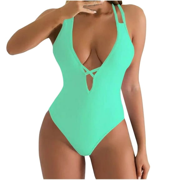 Amvlyk One Piece Swimsuit for Women Solid Color Crisscross Back Bathing Suits with Adjustable Spaghetti Straps Slimming Bikini Sets with Chest Pads for Athletic Training Swimwear Beach Swimming Suits
