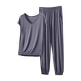 thumbnail image 1 of Xugsiok Pajama Set for Women Modal 2 Piece Pjs Short Sleeve Tops Soft Elastic Wide Leg Sweatpants Casual Breathable Sleepwear Fashion Two Piece Sets for Homewear Travel Outfits, 1 of 3