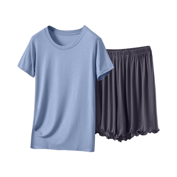 UNITWRY Pajama Set for Women Modal Plus Size 2 Piece Lounge Pjs Round Neck 3/4 Sleeve Tops Soft Elastic Shorts Casual Sleepwear Fashion Two Piece Lounge Sets for Homewear Travel Outfits