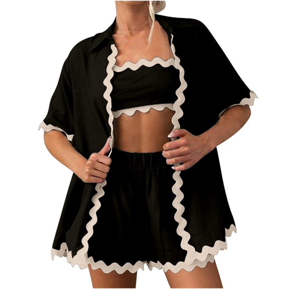 Amvlyk Pajama Set for Women Plus Size 2 Piece Lounge Pjs Lapel Short Sleeve Tops Soft Elastic Shorts Casual Sleepwear Fashion Two Piece Lounge Sets for Homewear Travel Outfits