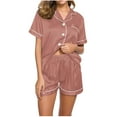 thumbnail image 1 of Amvlyk Pajamas Set for Women 2 Piece PJ Sets Lapel Neck Button Down Short Sleeve Top with Shorts Wide Legs Solid Color Loungewear for Summer Sleepwear Causal Home Clothes Sleep Nightwear Outfits, 1 of 4
