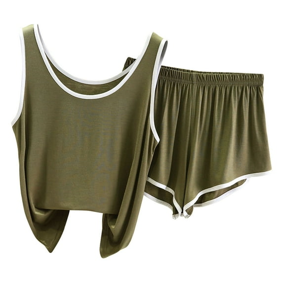 Xugsiok Pajamas Set for Women 2 Piece PJ Sets Round Neck Sleeveless Tank Top with Shorts Solid Color Loungewear for Summer Sleepwear Causal Outfits Home Clothes Sleep Nightwear