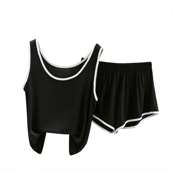 Amvlyk Pajamas Set for Women 2 Piece PJ Sets Round Neck Sleeveless Tank Top with Shorts Solid Color Loungewear for Summer Sleepwear Causal Outfits Home Clothes Sleep Nightwear