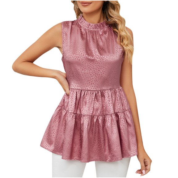 Amvlyk Tank Tops for Women Solid Color Round Neck Ruffle Tops Sleeveless Loose Fit Flowy Casual Lace Dress Summer Beach Vacation Fashion Tunic Vest