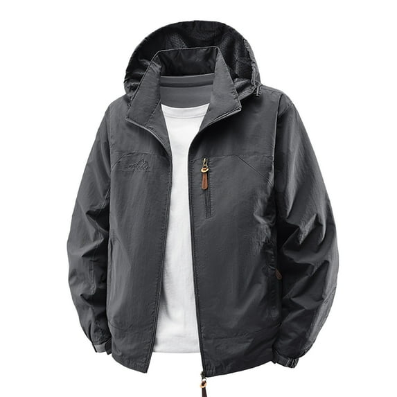Xugsiok Rain Coat for Men Waterproof Windbreaker Packable Hooded Shell Jacket with Pockets Soft Warm Long Sleeve Zip Up Lightweight Casual Solid Rain Jackets for Hiking Travel Outdoor Sports