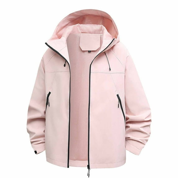 Xugsiok Rain Jackets for Women Waterproof Casual Fall Hooded Jackets Solid Trendy Lightly Raincoat with Pockets Fashion Travel Camp Trench Coats Full Zip Loose Windbreaker for Mountain Outdoor Sports