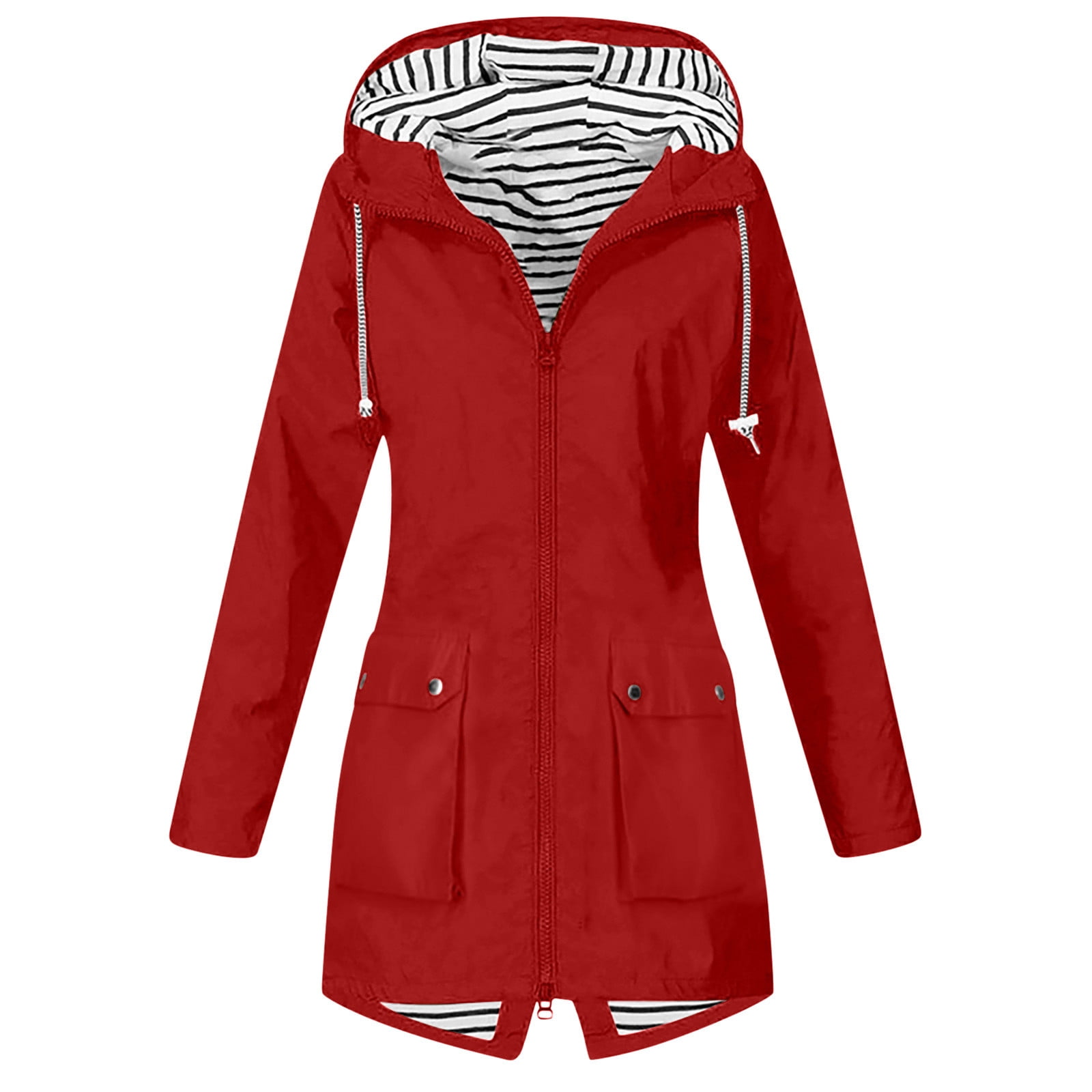 Xugsiok Rain Jackets for Women Waterproof Casual Fall Hooded Long Rain