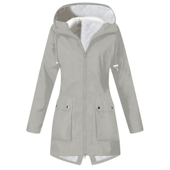 Amvlyk Rain Jackets for Women Waterproof Casual Fall Hooded Long Rain Coats with Pockets Solid Lightly Outdoor Fashion Trench Coats Travel Camp Full Zip Windbreaker for Outdoor Sports