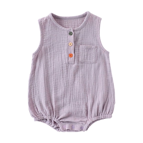 Amvlyk Rompers for Toddler Outfits with Pockets Soft Fashion Newborn Clothes Summer Casual Sleeveless Button Down Jumpsuits Solid Onesie Bodysuits for Infant Baby Boy Girl