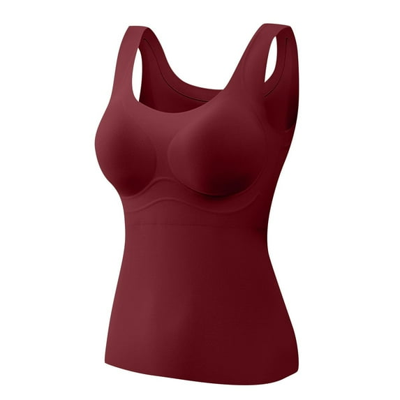 Xugsiok Self-heating Underwear for Women Thermal Sleeveless Solid Color Fleece Vest V Neck Warm Seamless Lined Bottoming Vest Cold-proof Underwear Vest for Winter