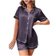 thumbnail image 1 of Amvlyk Silk Satin Pajama Set for Women Plus Size 2 Piece Lounge Pjs Round Neck 3/4 Sleeve Tops Soft Elastic Shorts Casual Sleepwear Button Down Two Piece Lounge Sets for Homewear Travel Outfits, 1 of 6