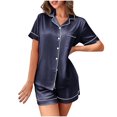 thumbnail image 1 of Amvlyk Silk Satin Pajama Set for Women Plus Size 2 Piece Lounge Pjs Round Neck 3/4 Sleeve Tops Soft Elastic Shorts Casual Sleepwear Button Down Two Piece Lounge Sets for Homewear Travel Outfits, 1 of 6