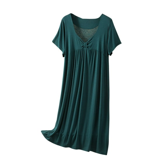 Amvlyk Sleepshirts for Women Modal Nightgown Below The Knee Nightwear Short Sleeve Nightshirt V-Neck Solid Color Nightdress Loose Loungewear Casual Sleepwear House Dress Home Wear Pajamas