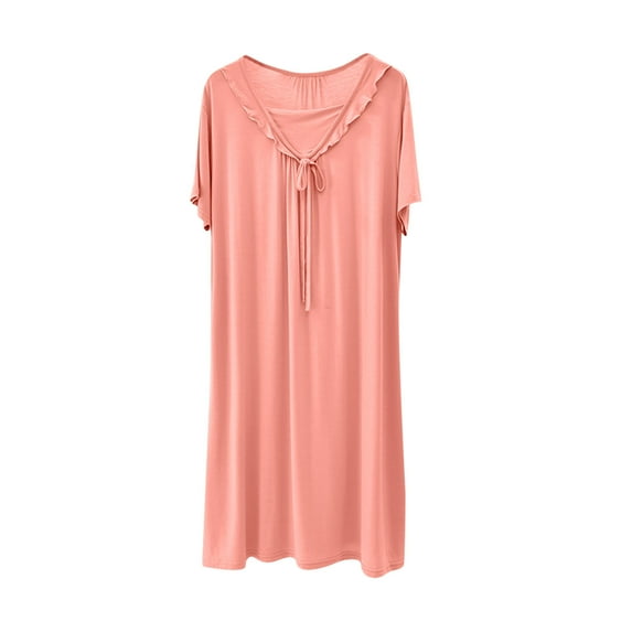 Amvlyk Sleepshirts for Women Modal Nightgown Pleated Front Sleepwear Below The Knee Short Sleeve Nightshirt Solid Color V-Neck Nightdress Loose Loungewear Casual House Dress Home Wear Pajamas