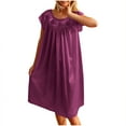 thumbnail image 1 of Amvlyk Sleepshirts for Women Plus Size Lace Ice Silk Nightgown Mid-Length Short Sleeve Nightshirt Solid Color Round-Neck Nightdress Loose Loungewear Casual Sleepwear House Dress Home Wear Pajamas, 1 of 9