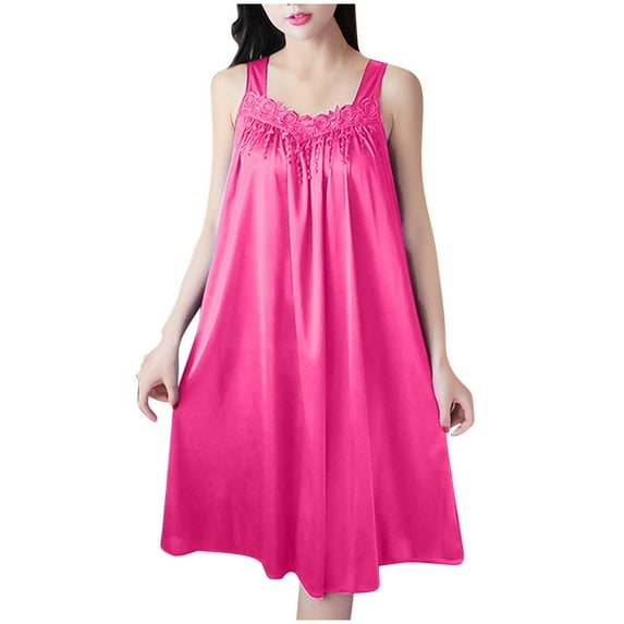 Xugsiok Sleepshirts for Women Stain Nightgown Knee-Length Solid Color Nightwear Sleeveless Pleated Front Nightshirt V-Neck Nightdress Loose Loungewear Casual Sleepwear House Dress Home Wear Pajamas