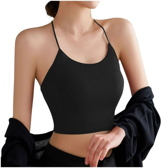 Amvlyk Sports Bra for Women Wireless Cami Push Up Bra Seamless Soft Padded High Impact Workout Yoga Bra Full Coverage Sport Everyday Bra Spaghetti Strap Tank Top for Sleeping Yoga Lounging