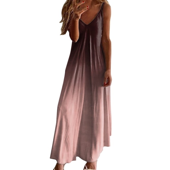 Amvlyk Summer Dresses for Women A-Line Camisole Long Flowy Maxi Dress V-Neck Sleeveless Spaghetti Strap Sundress Ruffle Boho Printed Dresses for Beachbeach Going Out Party Date Vocation