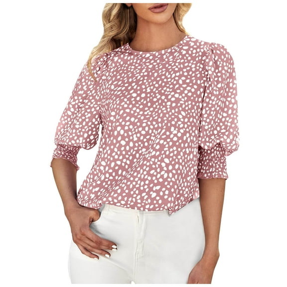 Amvlyk Summer Tops for Women Round Neck Printed Casual T-Shirts Short Sleeve Blouse Clothes Summer Solid Color Loose Basic Tunic Tops for Trendy Beach Vacation Outfits