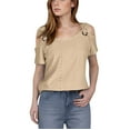 thumbnail image 1 of Amvlyk Summer Tops for Women V Neck O Ring Off The Shoulder Casual T-Shirts Short Sleeve Blouse Clothes Summer Hollow Out Loose Basic Tunic Tops for Trendy Beach Vacation Outfits, 1 of 7