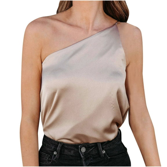 Amvlyk Tank Tops for Women One Shoulder Skew Collar Solid Color Soft Breathable Blouse Sleeveless Loose Casual T-Shirts Clothes Summer Beach Vacation Fashion Tunic Vest