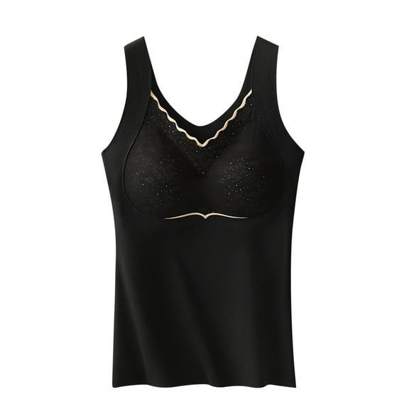 Amvlyk Thermal Fleece Tops for Women Warm Self-Heating Fleece Lined Underwear Vest Solid Color Thikened Seamless Underwear Tank Tops Cold Weather Outdoor Vest