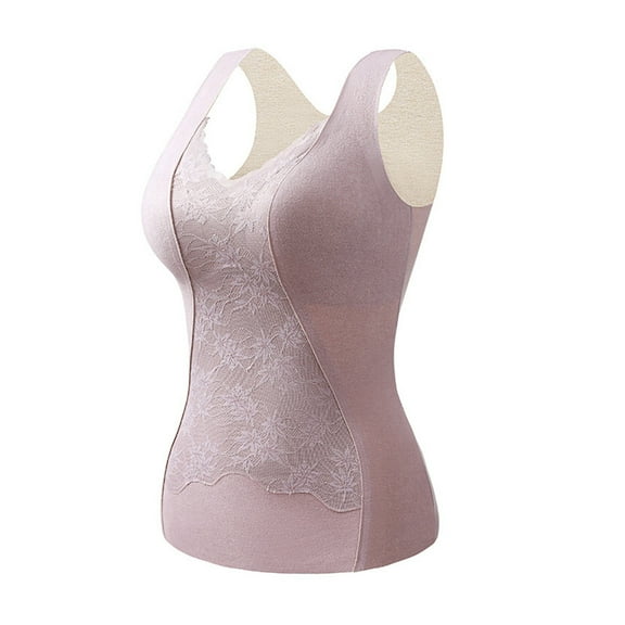 Amvlyk Underwear Fleece Vest for Women Soft Sleeveless Lace Thermal Tank Top Warm Comfortable Base V Neck Fleece Underwear Tops Lightly Vest Bottoming for Cold-Proof Outdoor