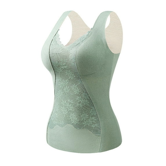 Xugsiok Underwear Fleece Vest for Women Soft Sleeveless Lace Thermal Tank Top Warm Comfortable Base V Neck Fleece Underwear Tops Lightly Vest Bottoming for Cold-Proof Outdoor
